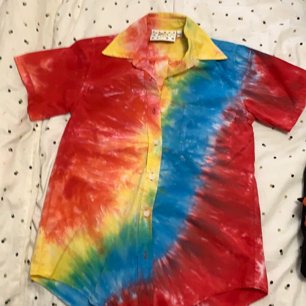 Rainbow tie dye button down top
